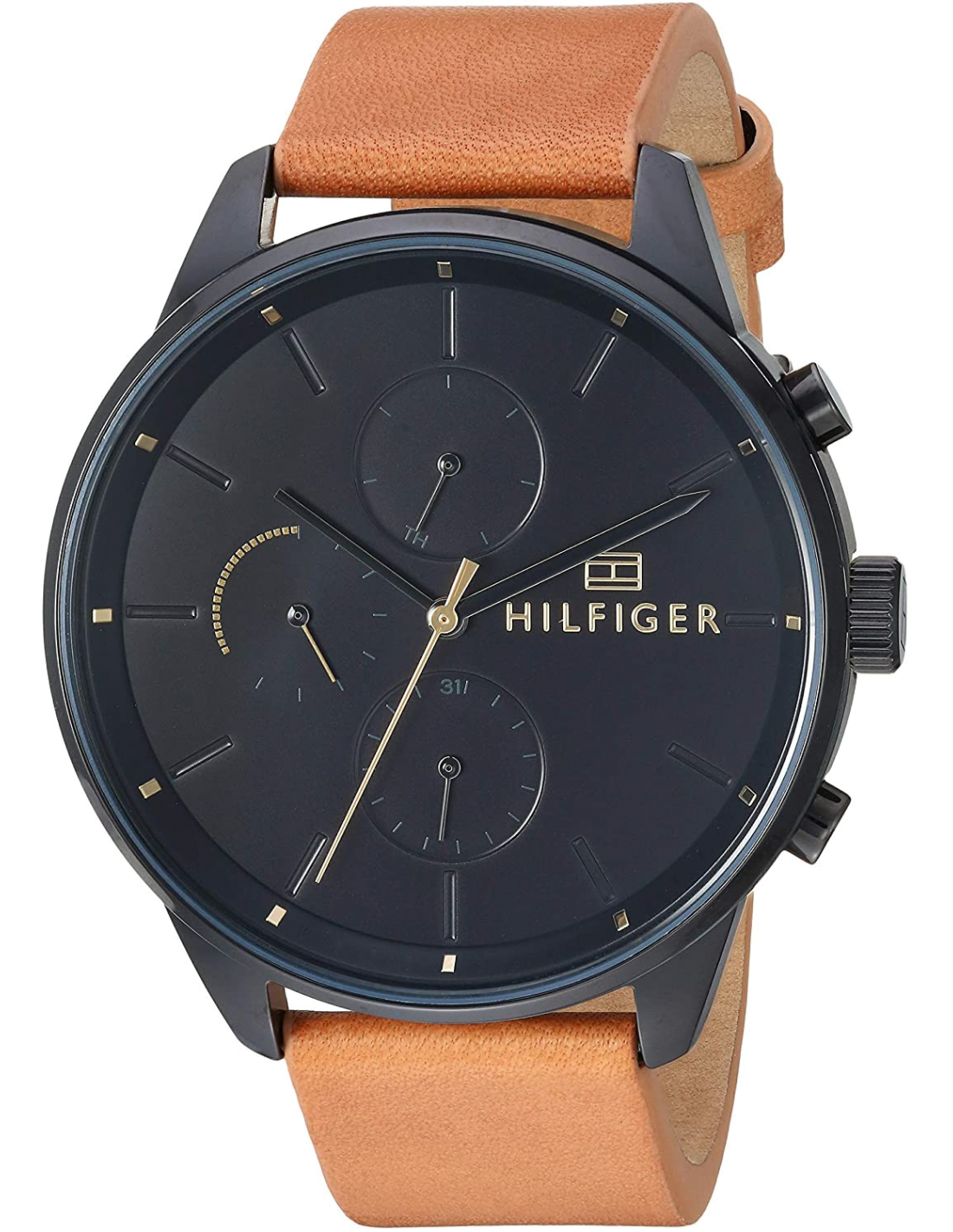 Montre Homme Tommy Hilfiger 1791486 - Cadran Bleu Foncé, Bracelet Cuir Marron