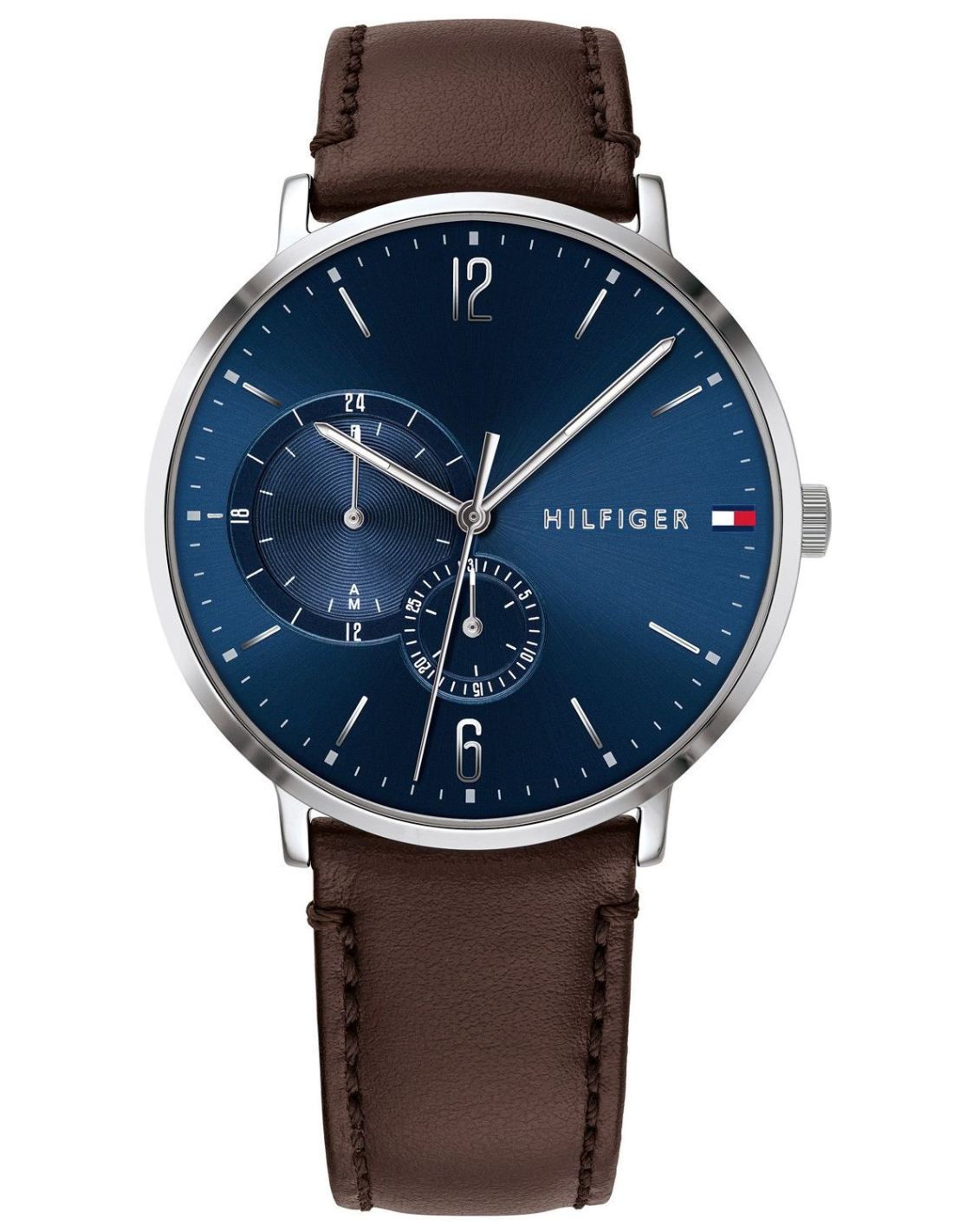 Montre Homme Tommy Hilfiger 1791508 Boîtier Argent Cadran Bleu Bracelet Cuir Marron