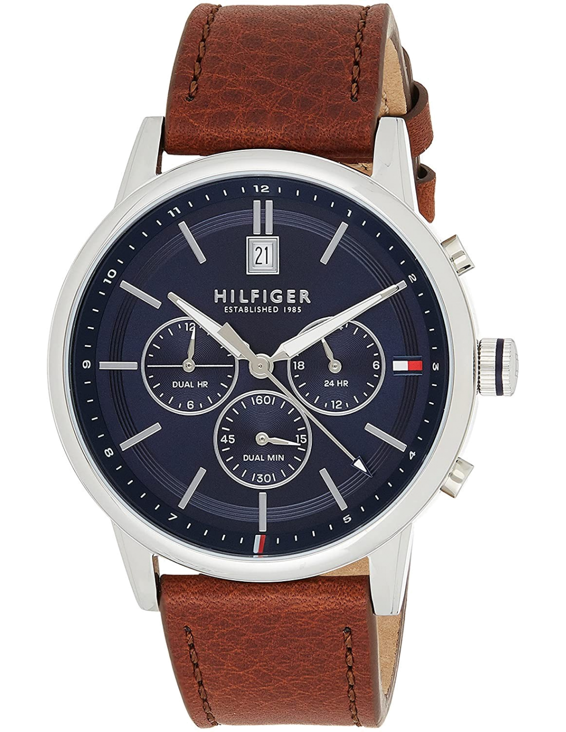Montre Homme Tommy Hilfiger 1791629 Kyle - Cadran Bleu, Boîtier Acier & Bracelet Cuir Marron