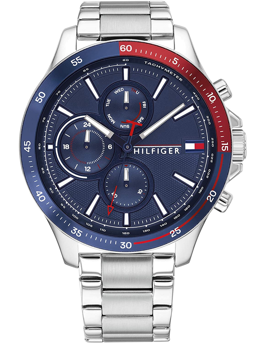 Montre Homme Tommy Hilfiger 1791718 Chronographe Acier Bicolore Bleu Rouge