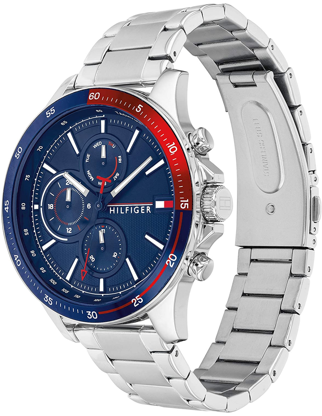 Montre Homme Tommy Hilfiger 1791718 Chronographe Acier Bicolore Bleu Rouge vue 2
