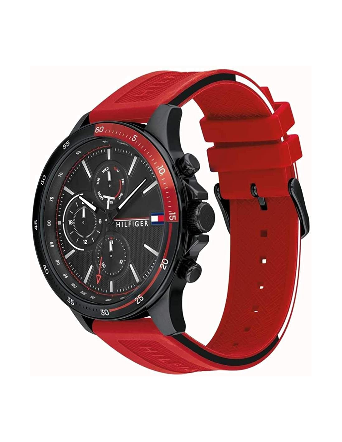 Montre Homme Tommy Hilfiger 1791722 - Boîtier Acier Noir, Cadran Noir, Bracelet Silicone Rouge vue 2