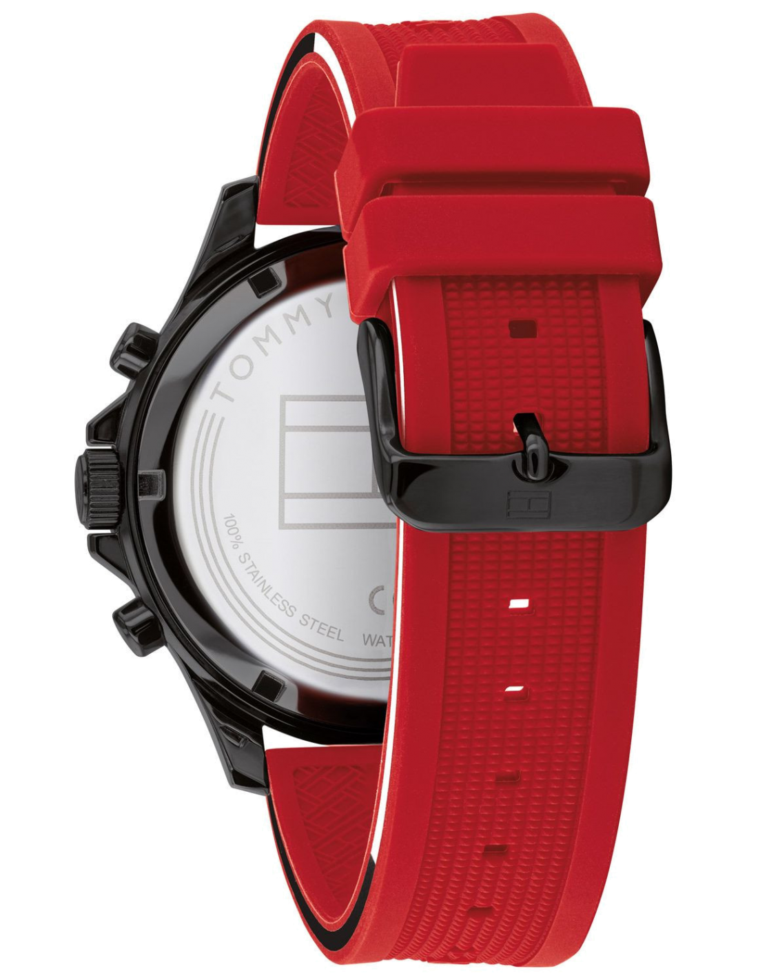 Montre Homme Tommy Hilfiger 1791722 - Boîtier Acier Noir, Cadran Noir, Bracelet Silicone Rouge vue 3