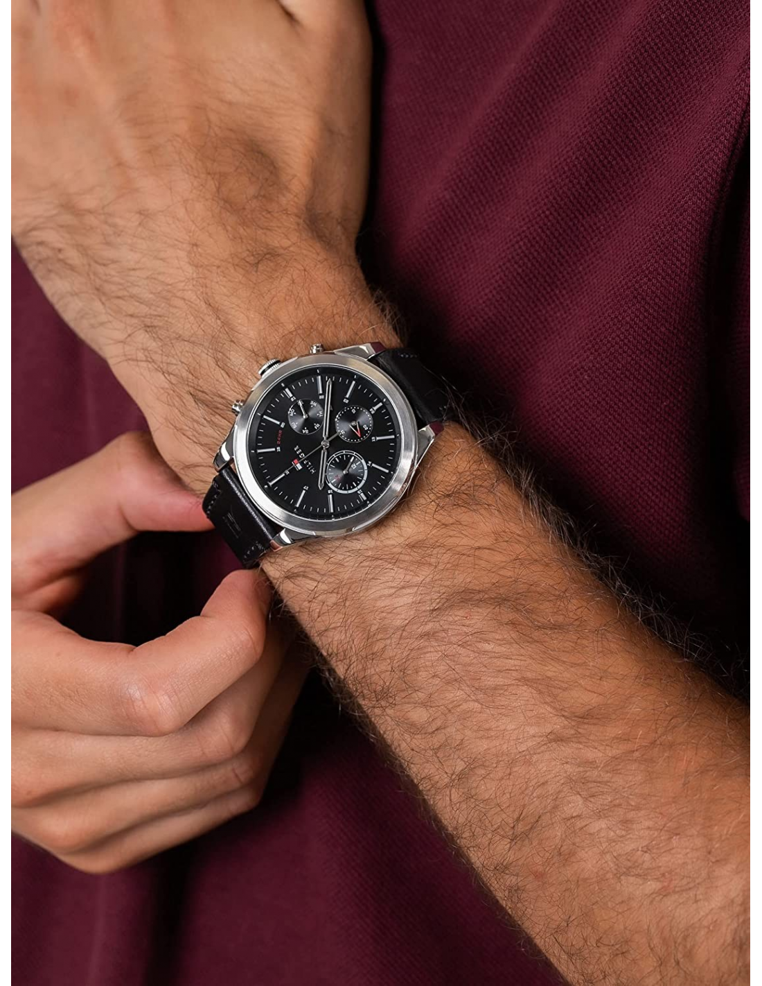 Montre Tommy Hilfiger 1791740 Ashton avec Bracelet en Cuir Marron et Cadran Bleu vue 3