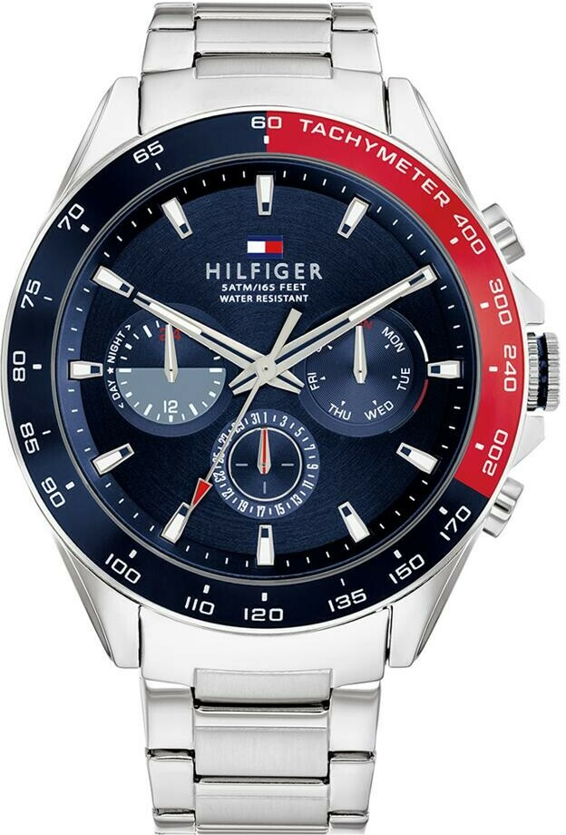 Montre Homme Tommy Hilfiger 1791968 - Boîtier Acier Argenté 46mm, Cadran Bleu Multifonctions