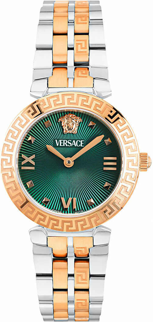Montre Versace VEOCA0224 pour Femme, Cadran Vert Soleillé, Boîtier Acier Bicolore Argent et Or Rose