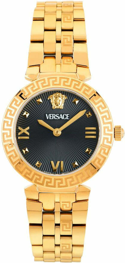 Montre Versace Daphnis VEOCA0524 pour Femme - Cadran Noir, Boîtier et Bracelet Acier Doré