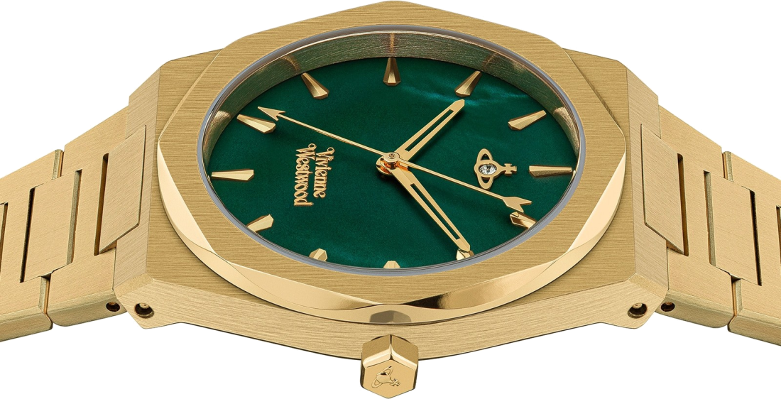 Montre Femme Vivienne Westwood Limehouse VV244GRGD bracelet doré en acier cadran vert vue 3