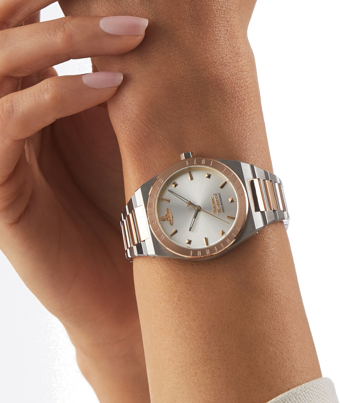 Montre Femme Vivienne Westwood Charterhouse VV244SLSR - Cadran argenté, bracelet acier bicolore or rose et argent vue 6