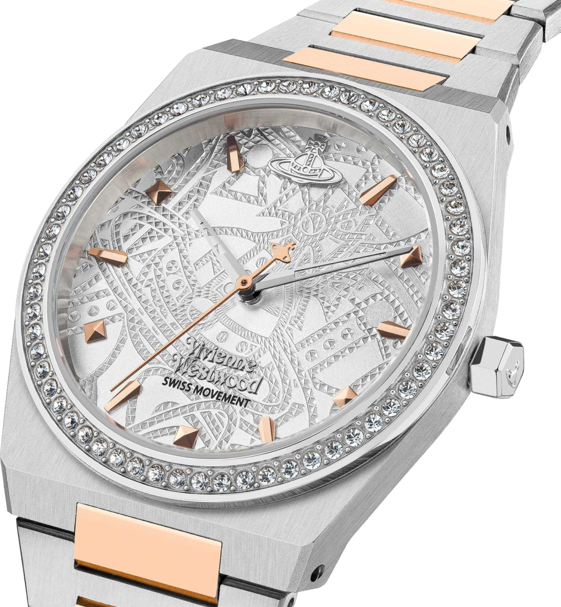 Montre Vivienne Westwood VV244WSSR Bracelet Bicolore et Boîtier Serti de Strass vue 2