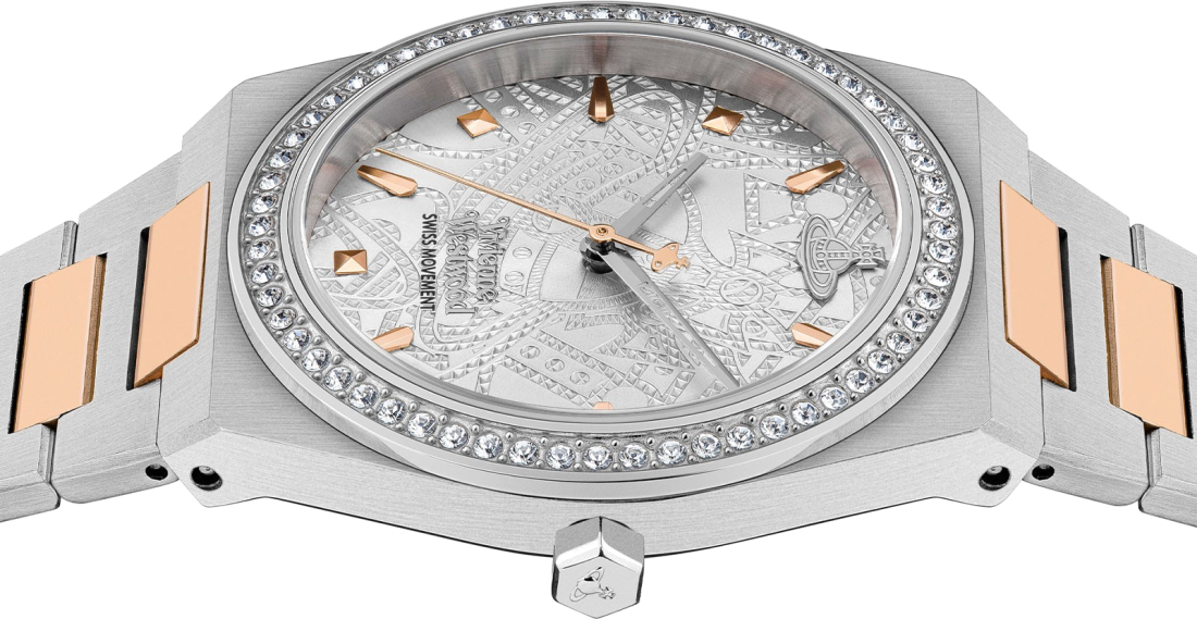Montre Vivienne Westwood VV244WSSR Bracelet Bicolore et Boîtier Serti de Strass vue 3