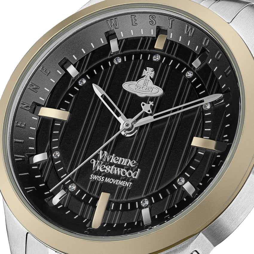 Montre Femme Vivienne Westwood East End VV262BKSG bracelet bicolore en acier cadran noir vue 2
