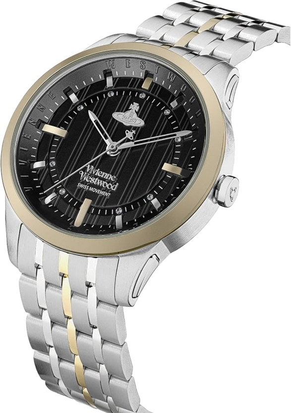 Montre Femme Vivienne Westwood East End VV262BKSG bracelet bicolore en acier cadran noir vue 3