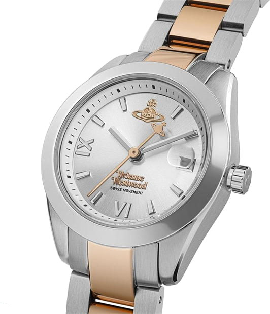 Montre Femme Vivienne Westwood Fenchurch VV292SLSR - Cadran argenté, bracelet acier bicolore argent et or rose vue 3